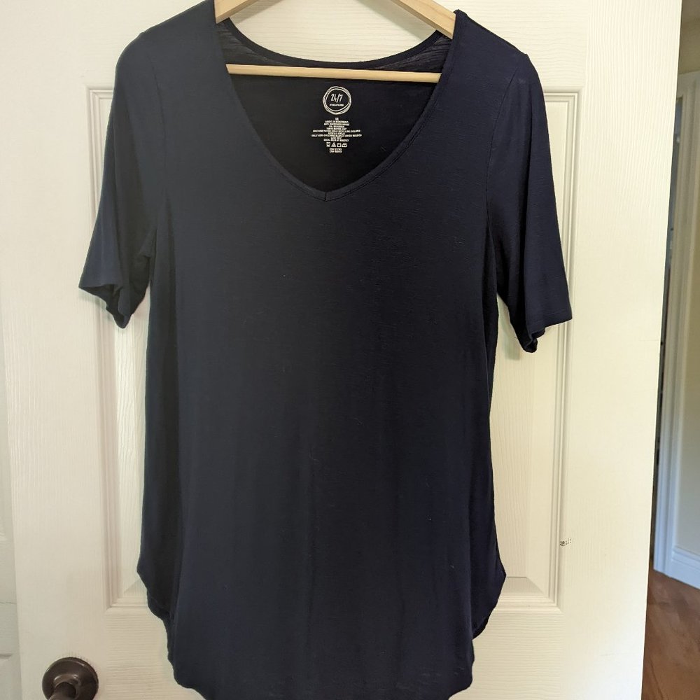 Maurices 24/7 Navy Solid Flawless Tunic Tee - Medium